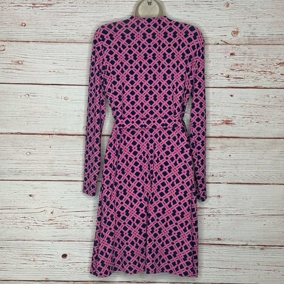 Vineyard Vines Long Sleeve Lattice Knit Print Wrap Dress in Deep Bay Sz S - Picture 7 of 11